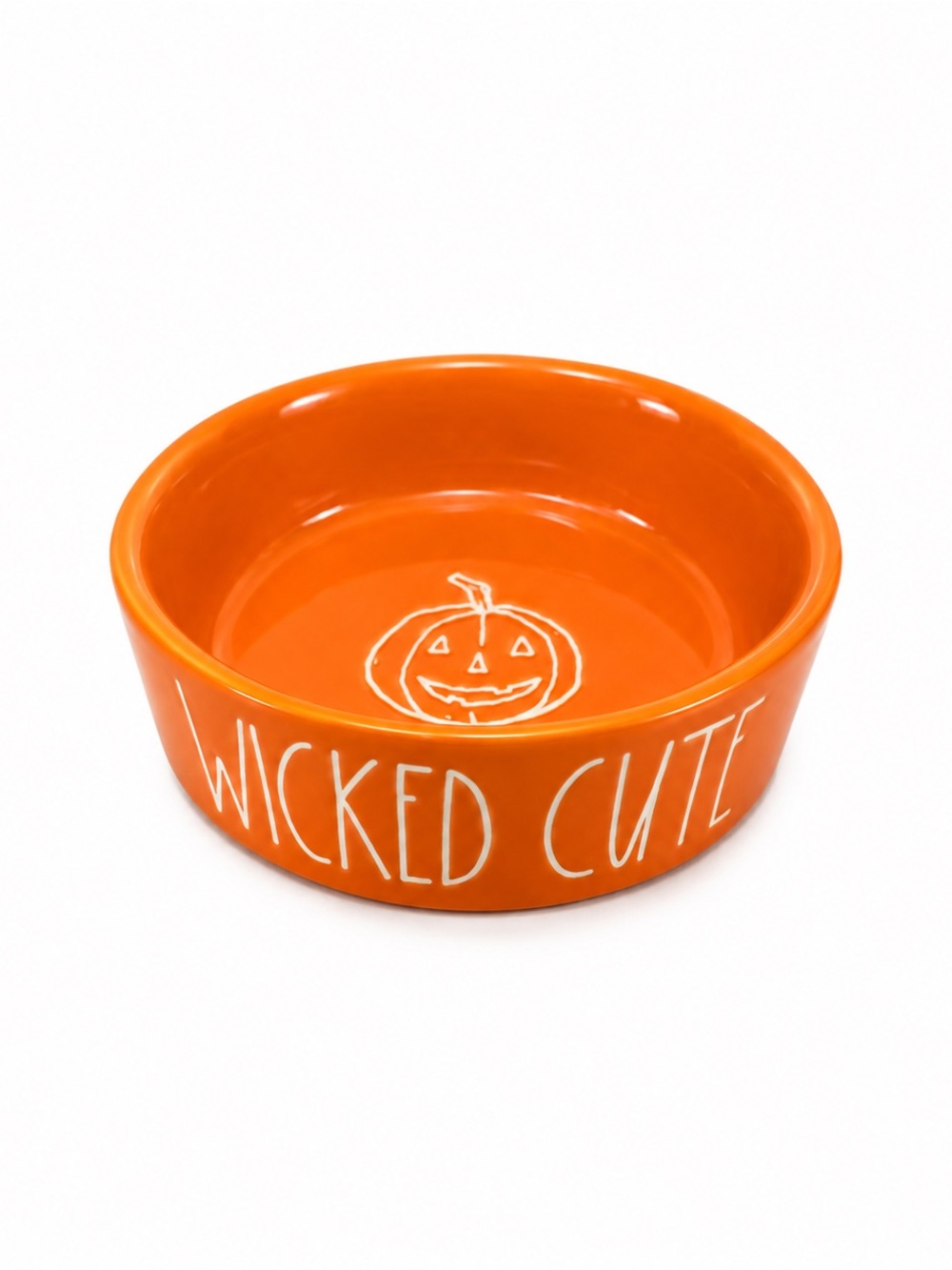 Rae Dunn Wicked Cute Halloween Orange Ceramic Pet Bowl Pumpkin